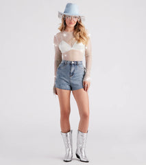 Glitzy Muse Rhinestone Fishnet Crop Top
