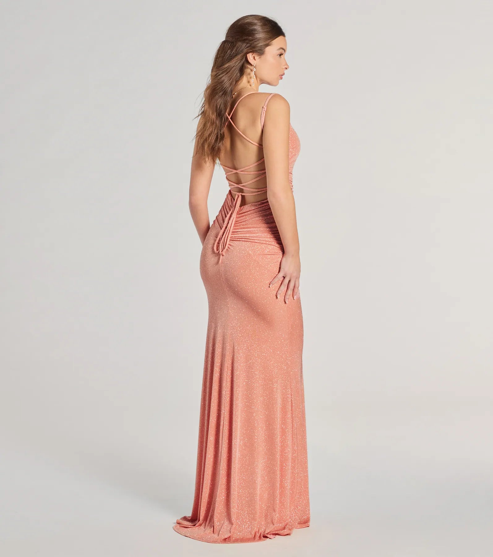 Rylie Formal Glitter Lace-Up Column Dress
