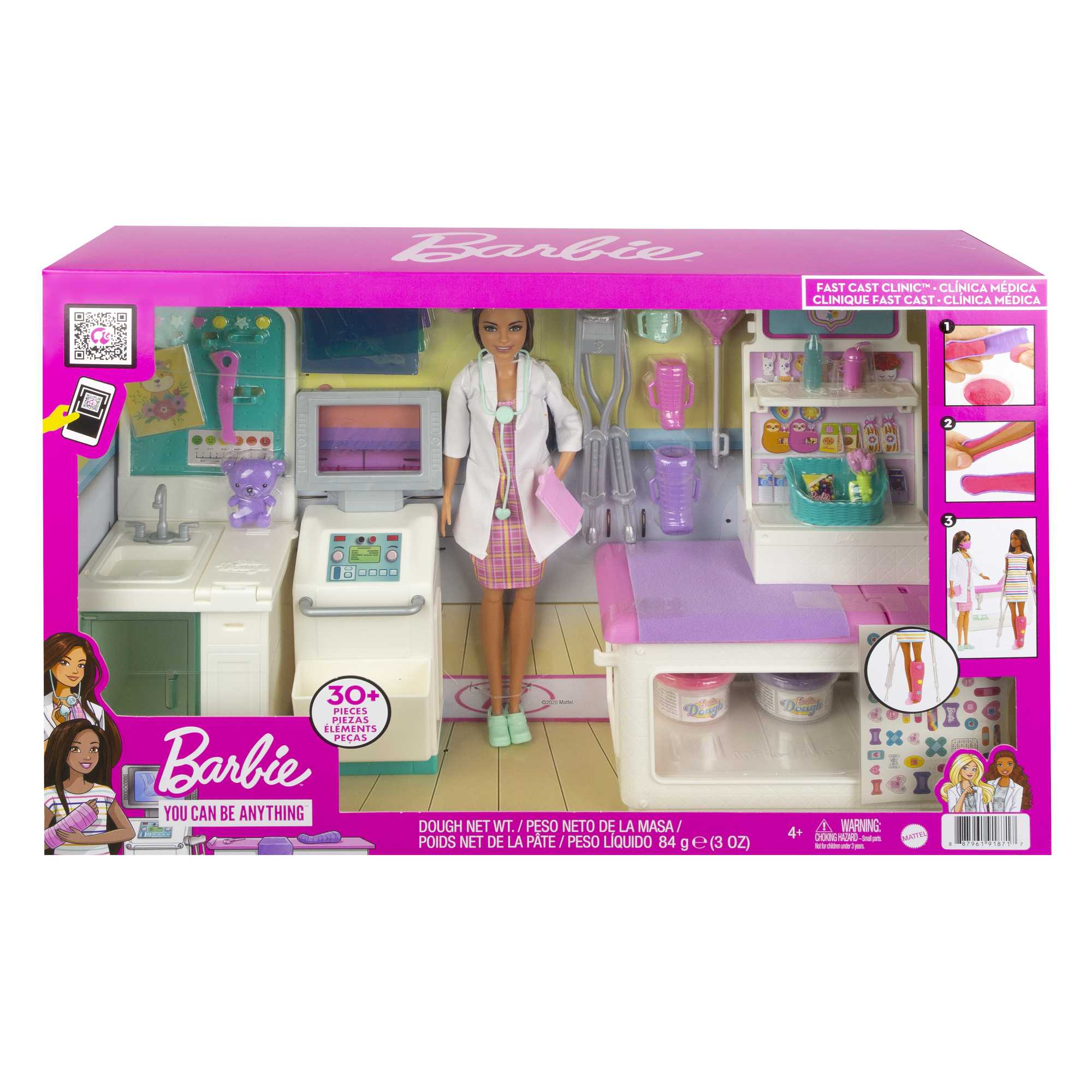 Barbie Fast Cast Clinic Playset With Brunette Barbie Doctor Doll, 4 Play Areas, 30+ Play Pieces