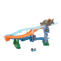 Hot Wheels Racerverse Jurassic World Crash & Splash Track Set & Die-Cast Dinosaur Toy Car