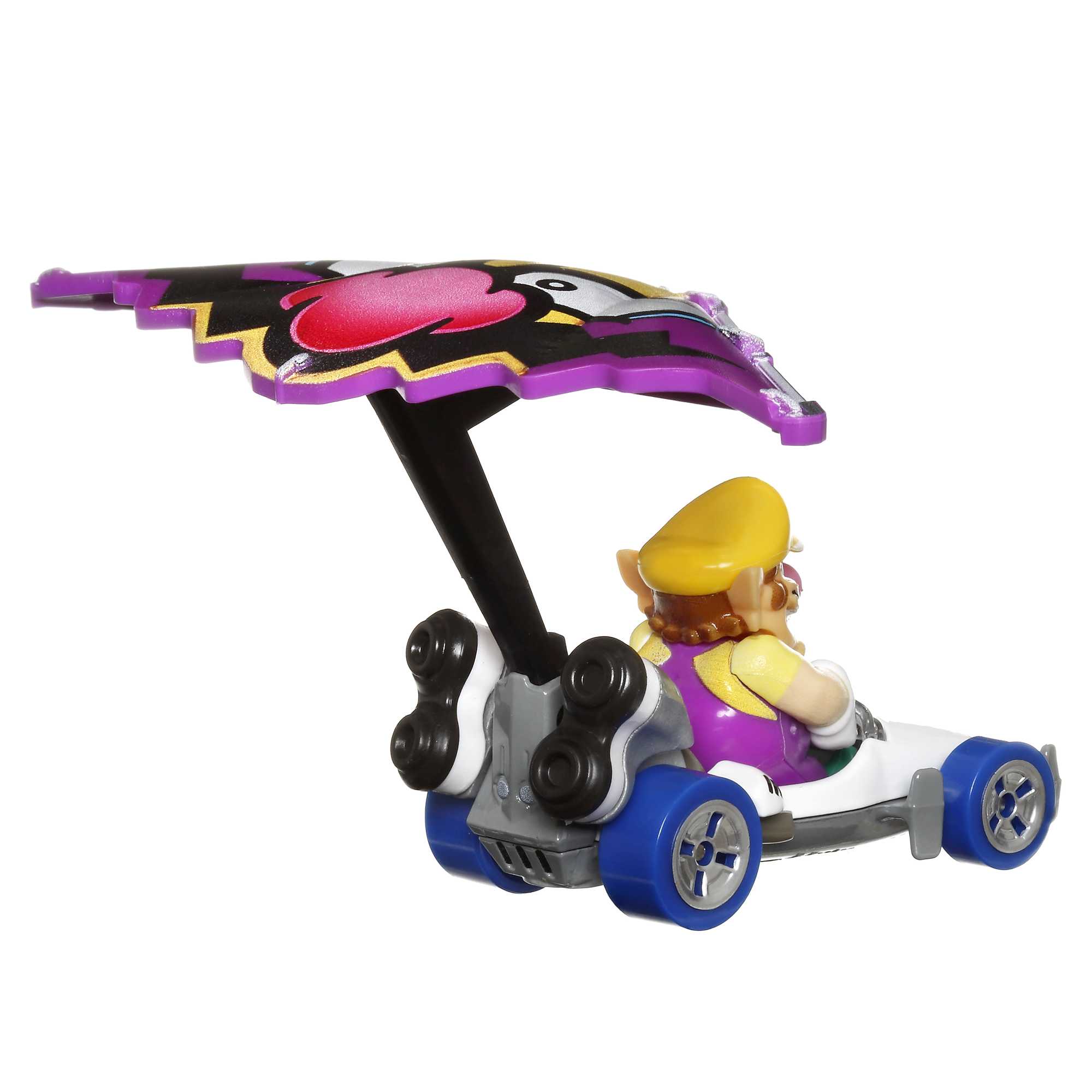 Hot Wheels Mario Kart Veículo de Brinquedo Waluigi B-Dasher com Wario Wing
